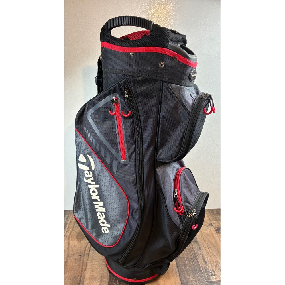 TaylorMade Golf Cart Bag Black Grey Red Multi-Pocket Padded Strap Pre-owned